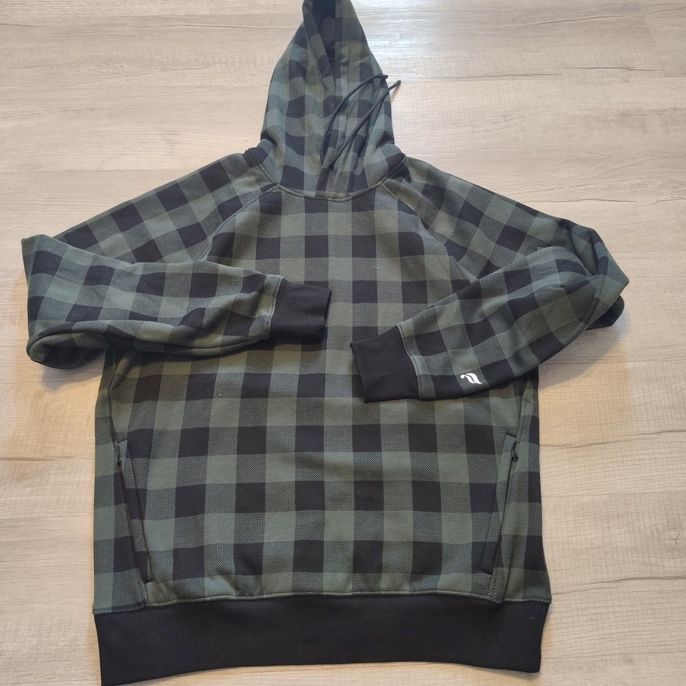 NEW Fabletics Pullover Hoodie Large Buffalo Plaid‎ Green Fleece Lined Cozy NEW